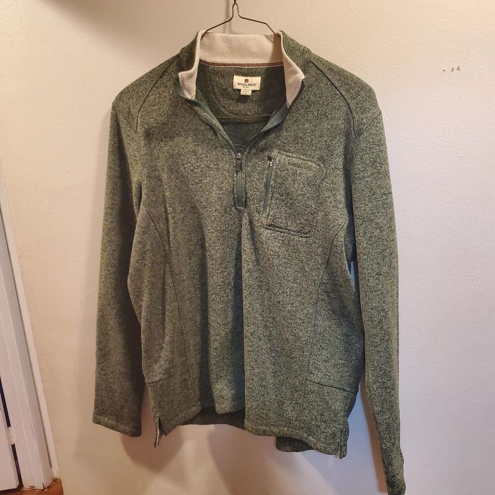WOOLRICH - Sweater Fleece 1/4 Zip Heathered Green - Mens Size L Pullover